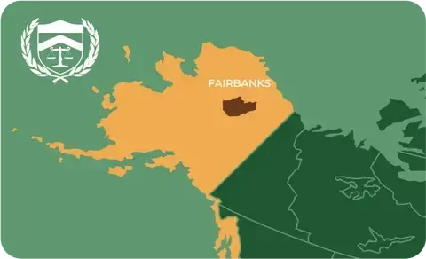 State map with Fairbanks, Alaska highlighted, showing that Cash for Arms purchases guns in Fairbanks