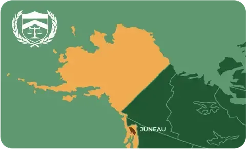 State map with Juneau, Alaska highlighted, showing that Cash for Arms purchases guns in Juneau