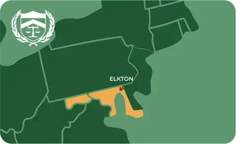 State map with Elkton, Maryland highlighted, showing that Cash for Arms purchases guns in Elkton