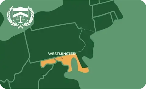 State map with Westminster, Maryland highlighted, showing that Cash for Arms purchases guns in Westminster