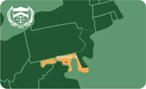 State map with Rockville, Maryland highlighted, showing that Cash for Arms purchases guns in Rockville