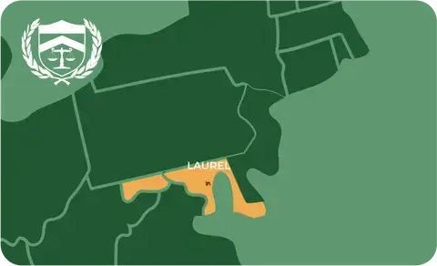 State map with Laurel, Maryland highlighted, showing that Cash for Arms purchases guns in Laurel