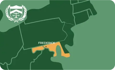 State map with Frederick, Maryland highlighted, showing that Cash for Arms purchases guns in Frederick