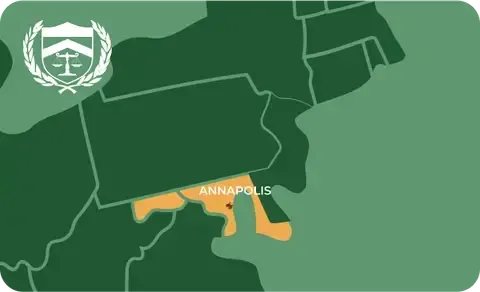 State map with Annapolis, Maryland highlighted, showing that Cash for Arms purchases guns in Annapolis