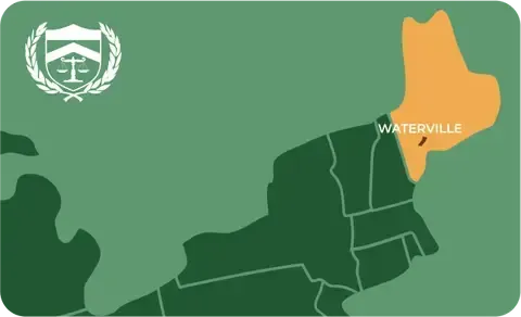 State map with Waterville, Maine highlighted, showing that Cash for Arms purchases guns in Waterville
