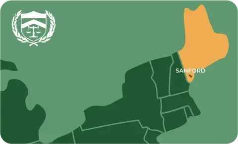 State map with Sanford, Maine highlighted, showing that Cash for Arms purchases guns in Sanford