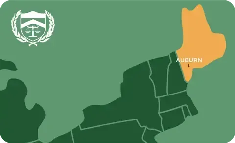 State map with Auburn, Maine highlighted, showing that Cash for Arms purchases guns in Auburn