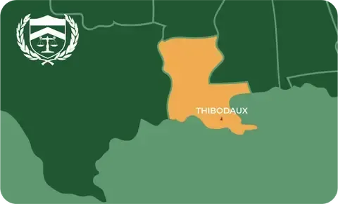 State map with Thibodaux, Louisiana highlighted, showing that Cash for Arms purchases guns in Thibodaux