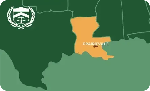 State map with Prairieville, Louisiana highlighted, showing that Cash for Arms purchases guns in Prairieville