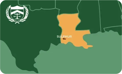 State map with Sulphur, Louisiana highlighted, showing that Cash for Arms purchases guns in Sulphur