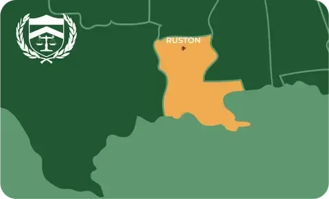 State map with Ruston, Louisiana highlighted, showing that Cash for Arms purchases guns in Ruston