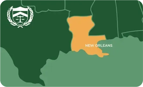 State map with New Orleans, Louisiana highlighted, showing that Cash for Arms purchases guns in New Orleans