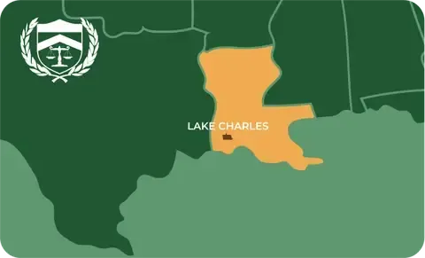 State map with Lake Charles, Louisiana highlighted, showing that Cash for Arms purchases guns in Lake Charles