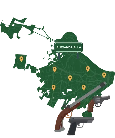 Picture of Alexandria, Louisiana City Map with Alexandria sign on it and places that we buy guns from.
