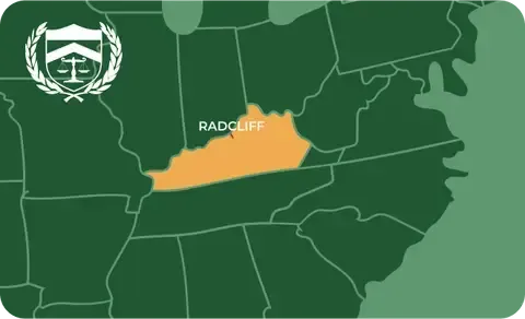 State map with Radcliff, Kentucky highlighted, showing that Cash for Arms purchases guns in Radcliff
