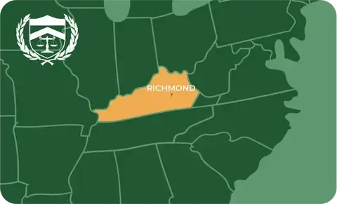 State map with Richmond, Kentucky highlighted, showing that Cash for Arms purchases guns in Richmond
