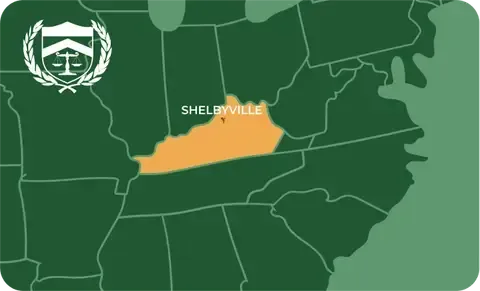 State map with Shelbyville, Kentucky highlighted, showing that Cash for Arms purchases guns in Shelbyville