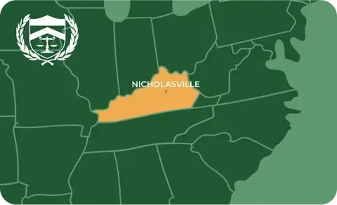 State map with Nicholasville, Kentucky highlighted, showing that Cash for Arms purchases guns in Nicholasville