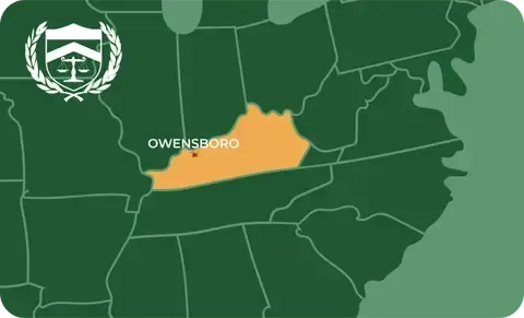 State map with Owensboro, Kentucky highlighted, showing that Cash for Arms purchases guns in Owensboro