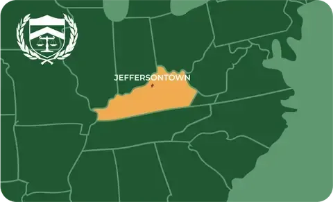 State map with Jeffersontown, Kentucky highlighted, showing that Cash for Arms purchases guns in Jeffersontown