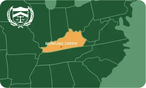 State map with Bowling Green, Kentucky highlighted, showing that Cash for Arms purchases guns in Bowling Green