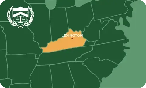 State map with Lexington, Kentucky highlighted, showing that Cash for Arms purchases guns in Lexington