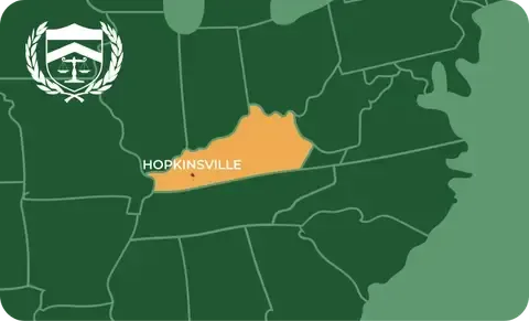 State map with Hopkinsville, Kentucky highlighted, showing that Cash for Arms purchases guns in Hopkinsville