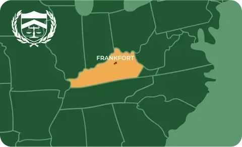State map with Frankfort, Kentucky highlighted, showing that Cash for Arms purchases guns in Frankfort