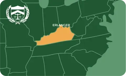 State map with Erlanger, Kentucky highlighted, showing that Cash for Arms purchases guns in Erlanger
