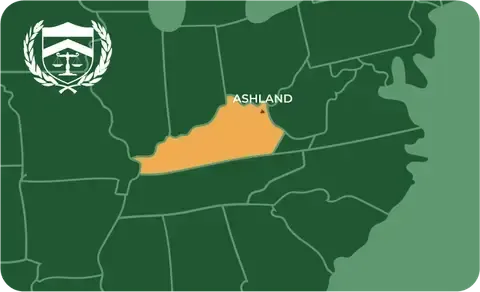 State map with Ashland, Kentucky highlighted, showing that Cash for Arms purchases guns in Ashland