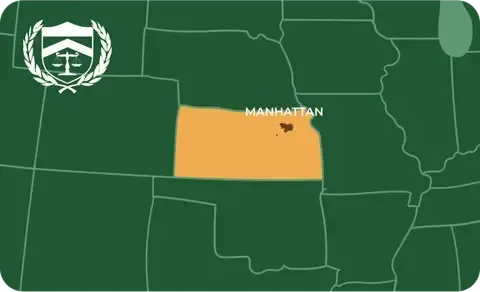 State map with Manhattan, Kansas highlighted, showing that Cash for Arms purchases guns in Manhattan