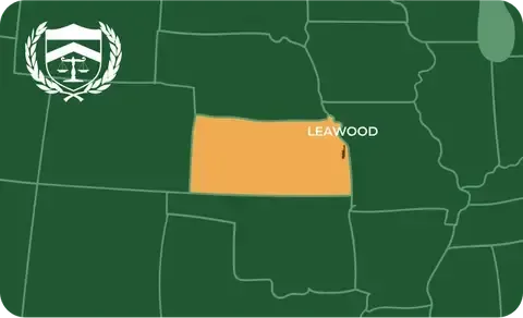 State map with Leawood, Kansas highlighted, showing that Cash for Arms purchases guns in Leawood