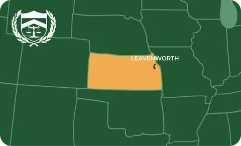 State map with Leavenworth, Kansas highlighted, showing that Cash for Arms purchases guns in Leavenworth