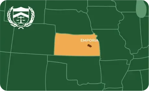 State map with Emporia, Kansas highlighted, showing that Cash for Arms purchases guns in Emporia