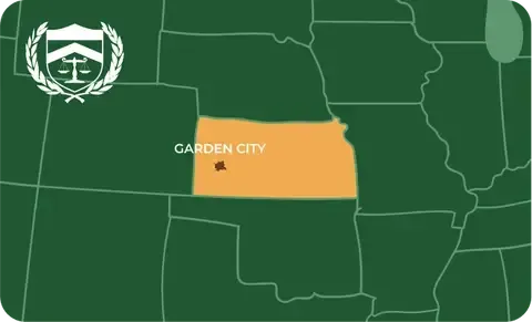 State map with Garden City, Kansas highlighted, showing that Cash for Arms purchases guns in Garden City