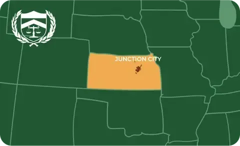 State map with Junction City, Kansas highlighted, showing that Cash for Arms purchases guns in Junction City