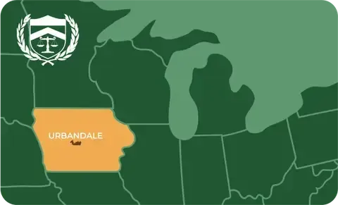 State map with Urbandale, Iowa highlighted, showing that Cash for Arms purchases guns in Urbandale