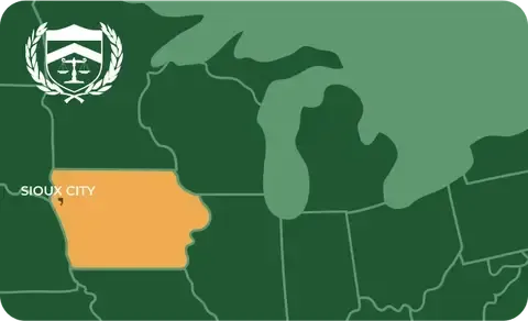 State map with Sioux City, Iowa highlighted, showing that Cash for Arms purchases guns in Sioux City