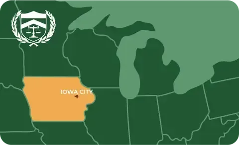 State map with Iowa City, Iowa highlighted, showing that Cash for Arms purchases guns in Iowa City