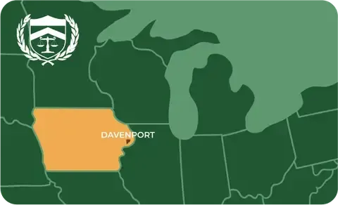 State map with Davenport, Iowa highlighted, showing that Cash for Arms purchases guns in Davenport