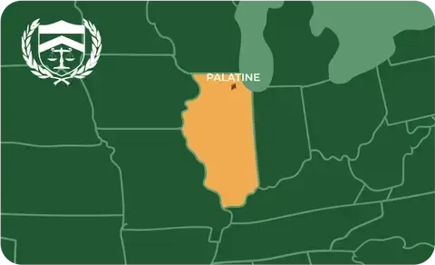 State map with Palatine, Illinois highlighted, showing that Cash for Arms purchases guns in Palatine