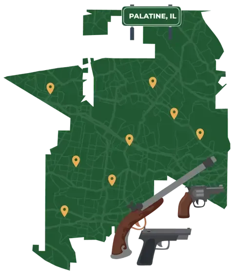 Picture of Palatine, Illinois City Map with Palatine sign on it and places that we buy guns from.