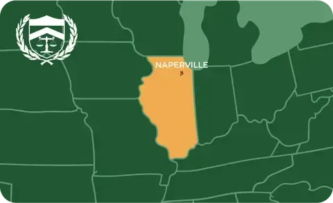State map with Naperville, Illinois highlighted, showing that Cash for Arms purchases guns in Naperville