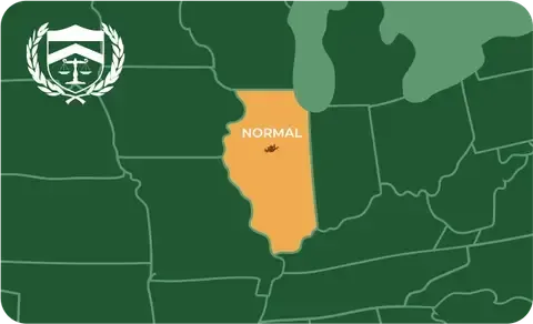 State map with Normal, Illinois highlighted, showing that Cash for Arms purchases guns in Normal