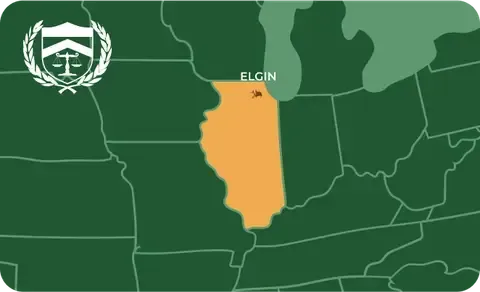 State map with Elgin, Illinois highlighted, showing that Cash for Arms purchases guns in Elgin