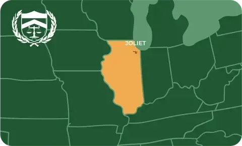 State map with Joliet, Illinois highlighted, showing that Cash for Arms purchases guns in Joliet