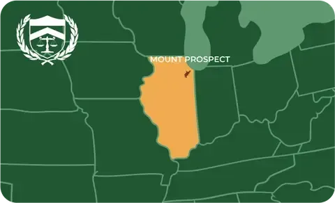 State map with Mount Prospect, Illinois highlighted, showing that Cash for Arms purchases guns in Mount Prospect