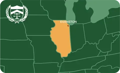 State map with Evanston, Illinois highlighted, showing that Cash for Arms purchases guns in Evanston
