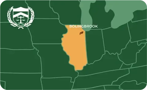State map with Bolingbrook, Illinois highlighted, showing that Cash for Arms purchases guns in Bolingbrook