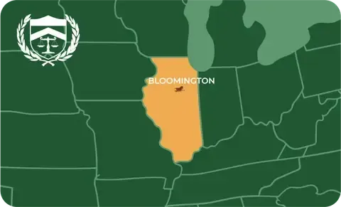State map with Bloomington, Illinois highlighted, showing that Cash for Arms purchases guns in Bloomington